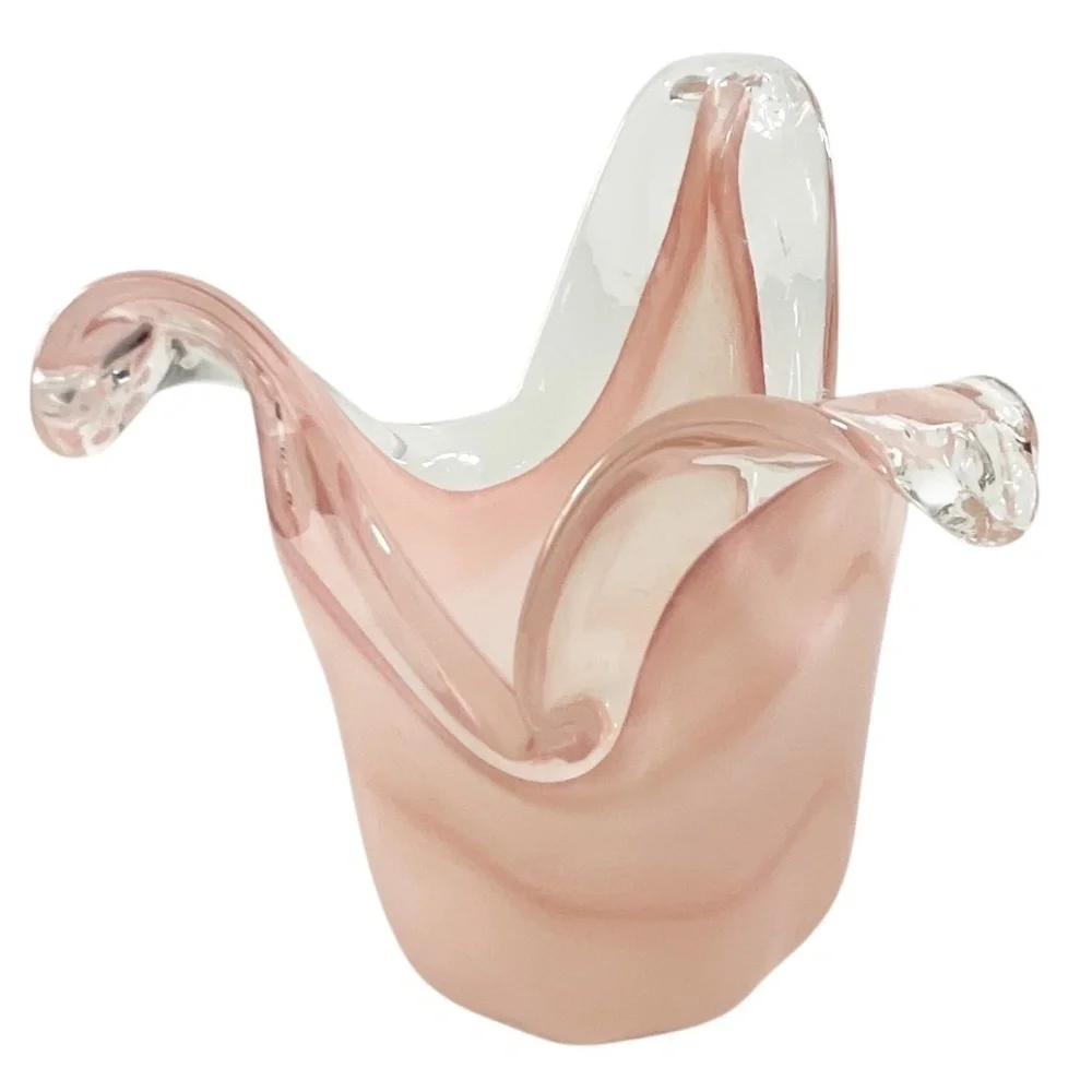 White Cristal Murano Art Glass Vase Pink & Clear Hand Blown Italy